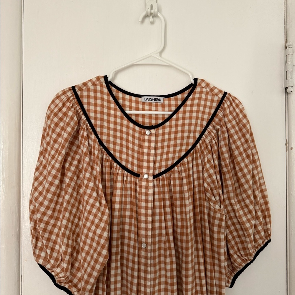 Batsheva Brown Checkered Snap Housedress